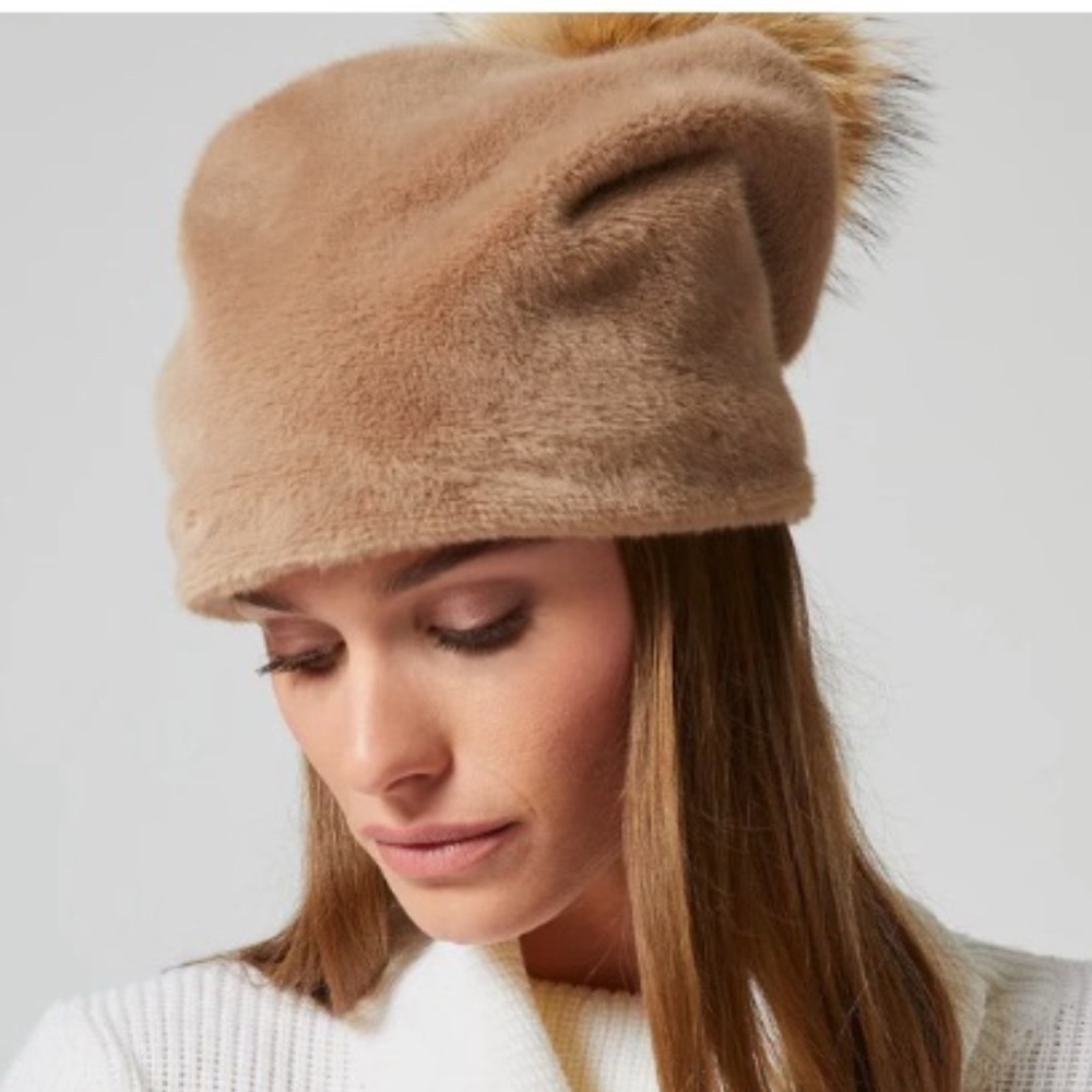 Adrienne Landau Cozy Tan Hat with Pom